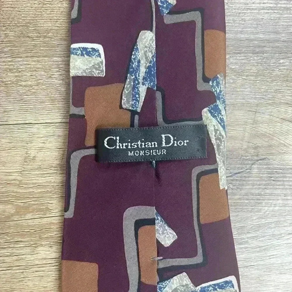 Vintage Christian Dior Men's Tie Geometric 80s 90s 100% Silk 3.5" - Picture 5 of 10